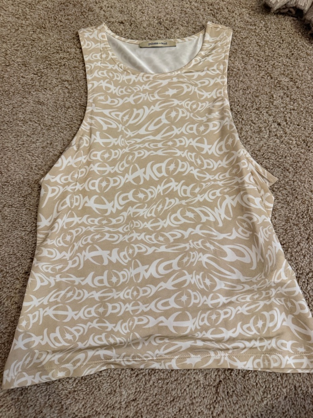 Paloma Wool Beige & White Abstract-Print Tank Top